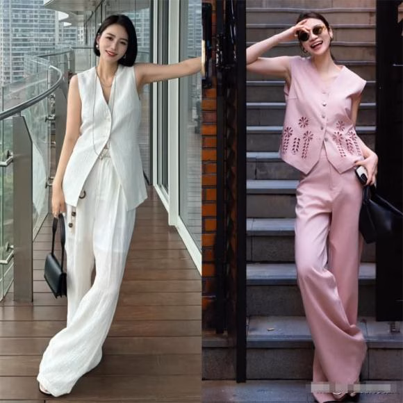 Áo vest và quần ống rộng Áo vest kết hợp với quần ống rộng