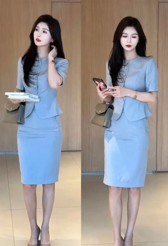 Váy dài qua gối tinh tế Trang phục công sở mùa hè