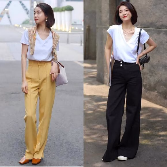 Áo ngắn tay và quần ống rộng, thời trang Áo ngắn tay và quần ống rộng, thời trang