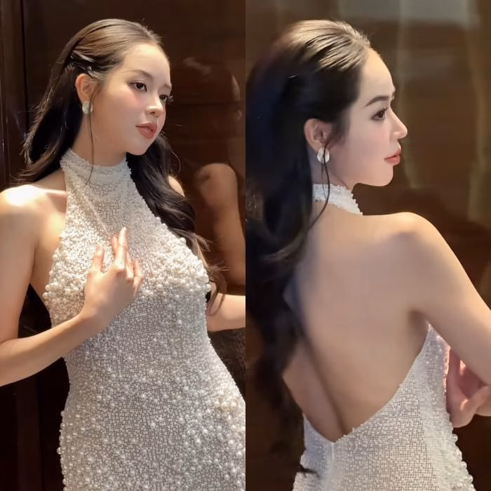 Thanh Thủy trong v&aacute;y d&agrave;i, t&oacute;c rẽ ng&ocirc;i, bờ vai thon