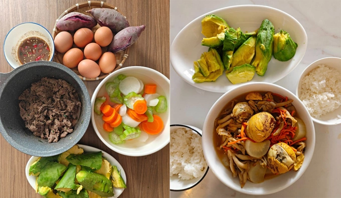 của vợ chồng Tuấn Khôi - H'Hen Niê chủ yếu là những món ăn được chế biến đơn giản nhưng luôn đảm bảo có đủ các nhóm dinh dưỡng.