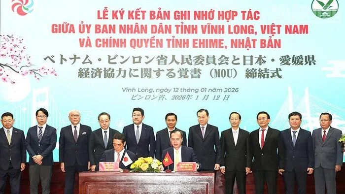 L&atilde;nh đạo Vĩnh Long v&agrave; Ehime k&yacute; Bản ghi nhớ hợp t&aacute;c kinh tế