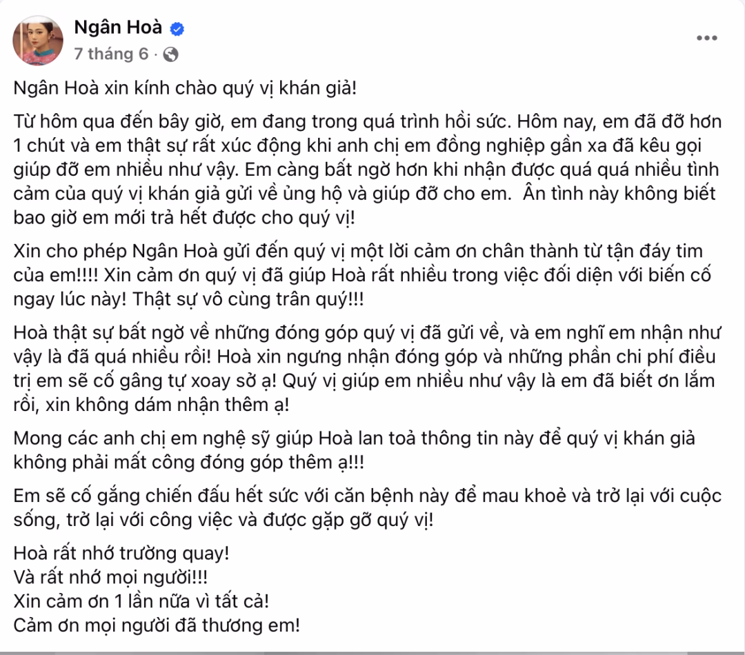 5 tuần chưa update tình trạng sức khỏe, Ngân Hoà có sao rồi? Ngân Hoà đã giữ im lặng trên MXH trong hơn 1 tháng qua