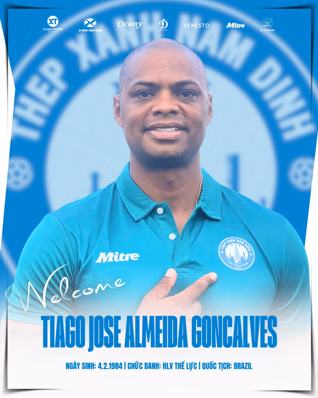 Tin chuyển nhượng: HAGL chia tay 2 ngôi sao, Chelsea thanh lý lực lượng HLV thể lực người Brazil Tiago Jose Almeida Goncalves. Ảnh: Thép xanh Nam Định.