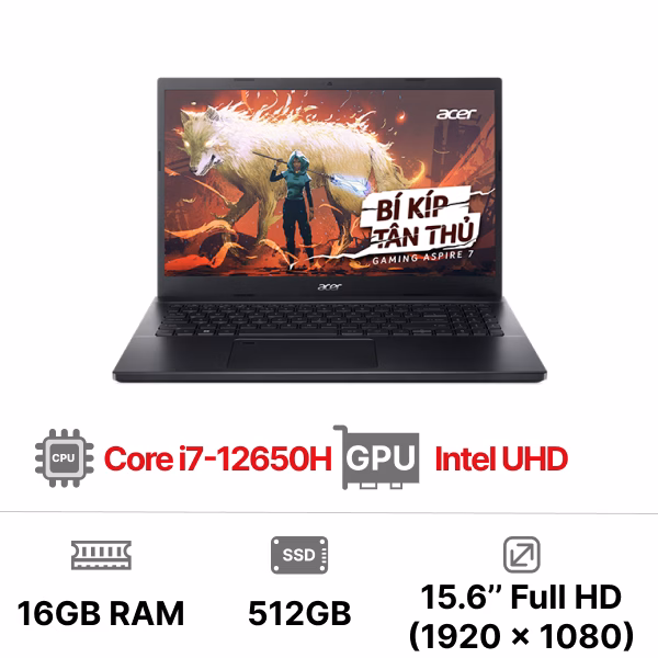 Laptop Acer Aspire 7 A715-76-728X NH.QGESV.008 (i7-12650H/ 16GB/ 512GB/ 15.6inch FHD/ Win11)