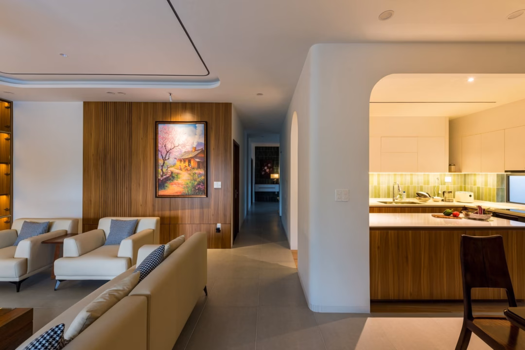 Ph&ograve;ng kh&aacute;ch v&agrave; bếp mở rộng