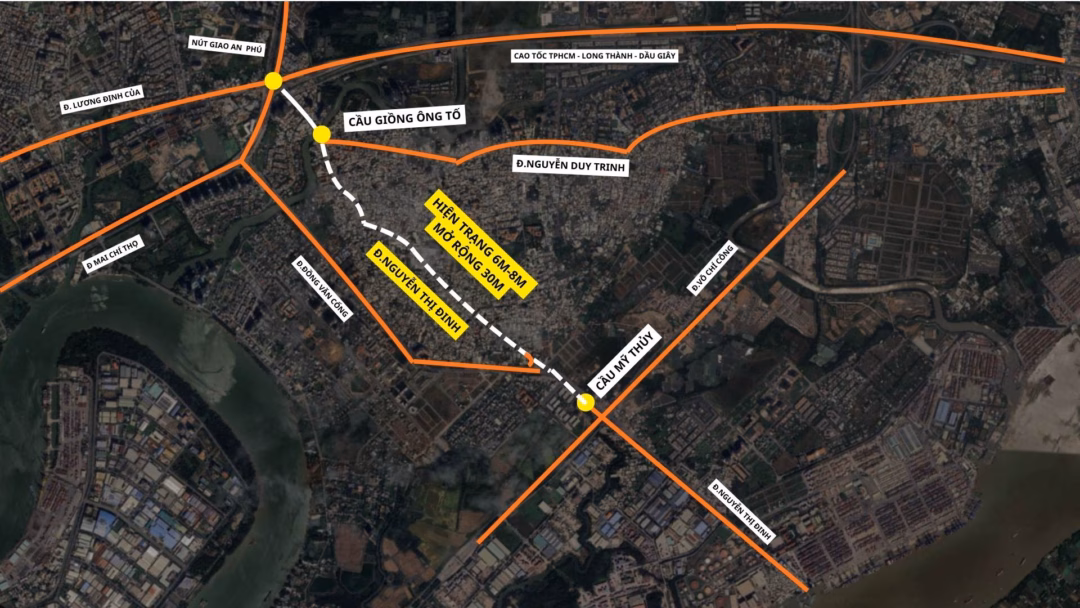 Vị trí mở rộng đoạn Nguyễn Thị Định Bản đồ vị trí mở rộng đường Nguyễn Thị Định
