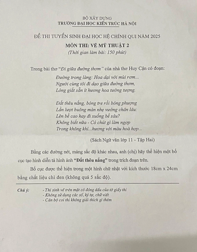 Đề thi Vẽ mỹ thuật của trường Đại học Kiến trúc Hà Nội Đề thi Vẽ mỹ thuật của trường Đại học Kiến trúc Hà Nội