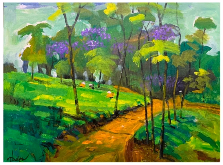 Triển lãm Sắc Quê 6: Ký ức tuổi thơ và tình yêu quê hương trên canvas Họa sĩ Vũ Ngọc Long – Giám đốc Nhà triển lãm 16 Ngô Quyền Hà Nội trao đổi nghiệp vụ với họa sĩ Quỳnh Thơm.