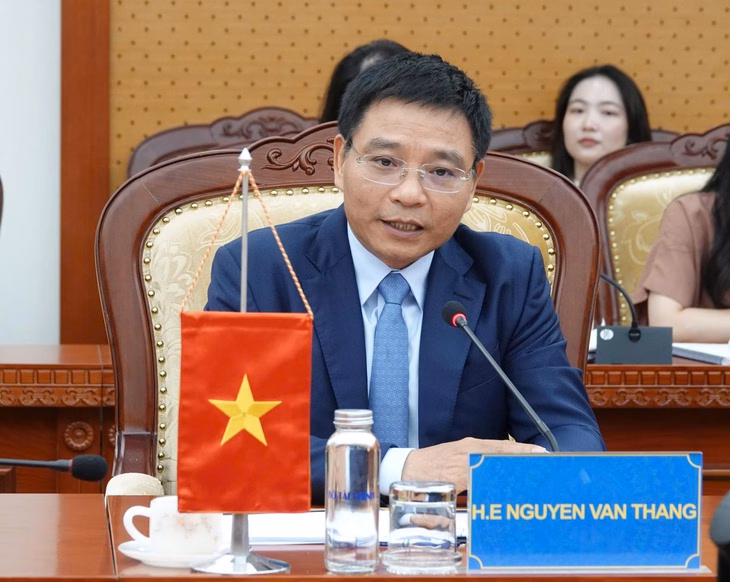 Bộ trưởng Nguyễn Văn Thắng tại buổi làm việc với FTSE Russell - Ảnh: SSC