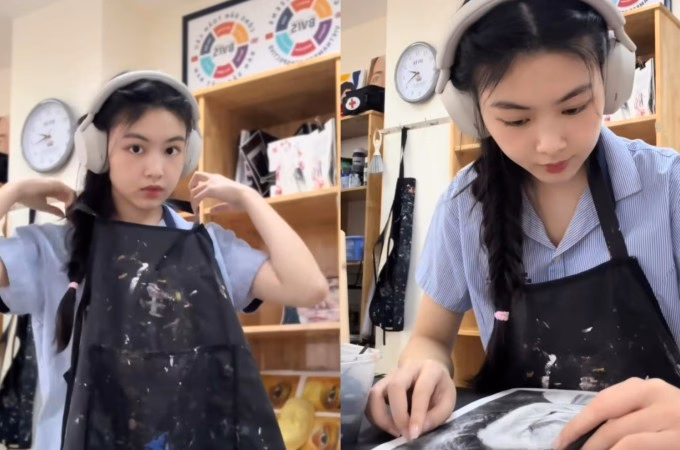Con cái các sao Việt tài năng hội họa令人 tự hào Lọ Lem nhận nhiều giải thưởng về hội họa, thậm chí trở thành cô giáo dạy vẽ.