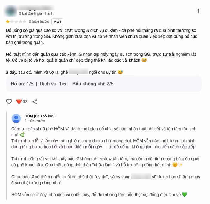 Quán cà phê Dino Vũ bị chỉ trích vì phản hồi đánh giá khách hàng ‘thiếu văn minh’ Một số phản hồi từ phía quán khiến cư dân mạng cảm thấy khó chịu (Ảnh chụp màn hình)