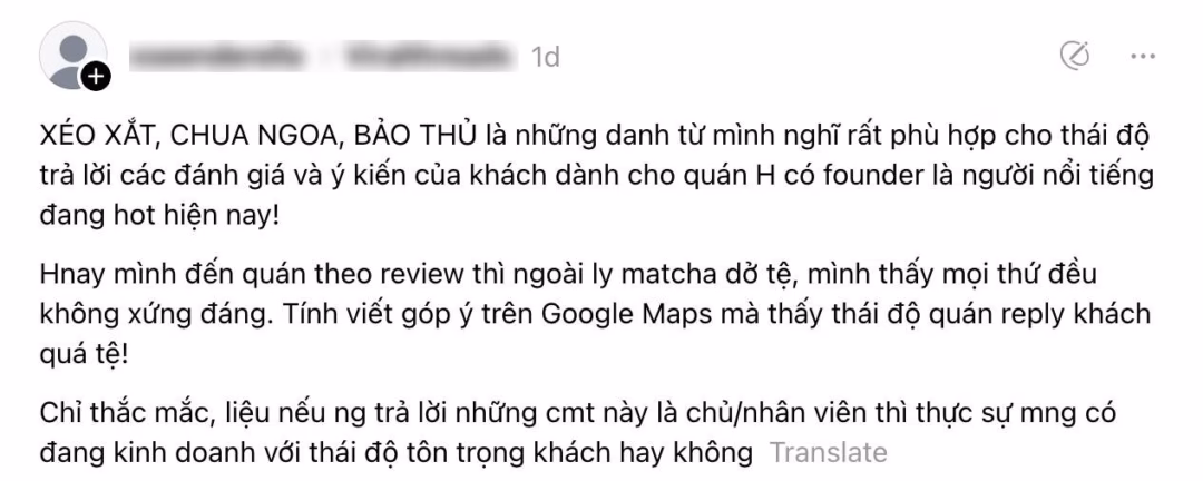 Quán cà phê Dino Vũ bị chỉ trích vì phản hồi đánh giá khách hàng ‘thiếu văn minh’ Các bình luận của cư dân mạng (Ảnh chụp màn hình)