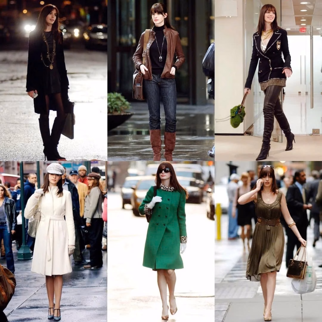 Hé lộ ảnh đầu tiên phần 2 The Devil Wears Prada: Anne Hathaway tái ngộ Meryl Streep Anne Hathaway trong vai Andy Sachs ở phần 1. Đến nay, các bộ cánh cô từng mặc nhìn vẫn rất hợp thời và đang là xu hướng của giới trẻ - Ảnh: Stylephile