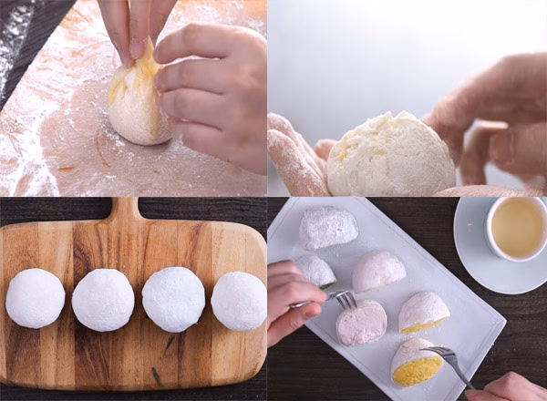 Tạo hình bánh Các bước tạo hình bánh mochi kem tươi