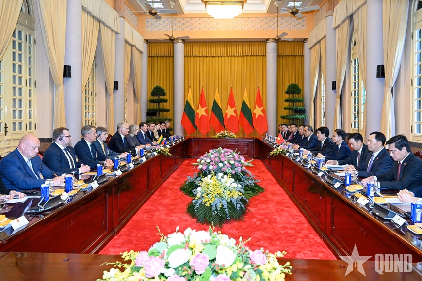 Quang cảnh hội đàm Quang cảnh hội đàm giữa Chủ tịch nước Lương Cường và Tổng thống Litva