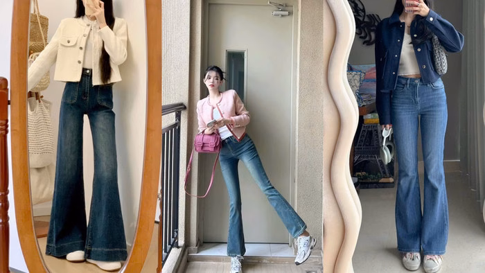 Phối đồ phong cách tiểu thư Quần jean, áo croptop và áo khoác ngoài