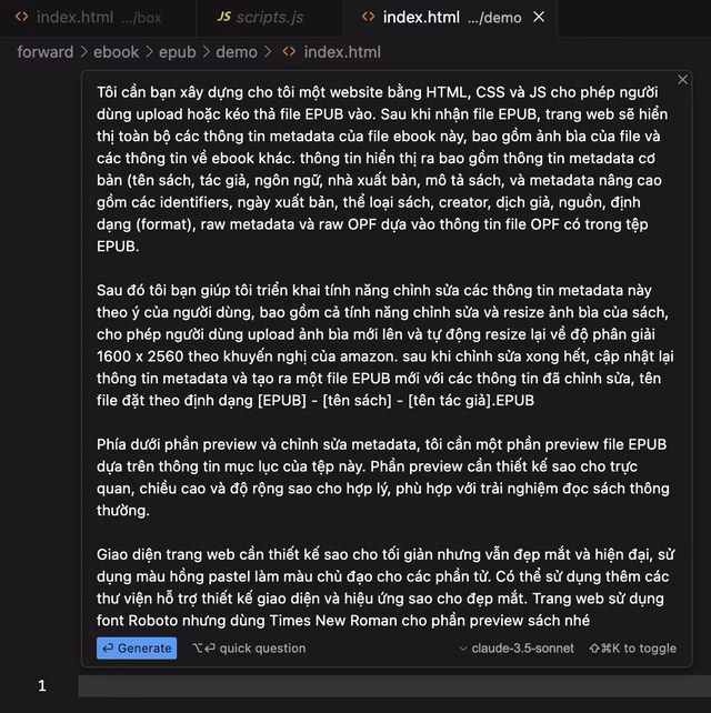Cmd + K để mở hộp thoại prompt Cmd + K để mở hộp thoại prompt
