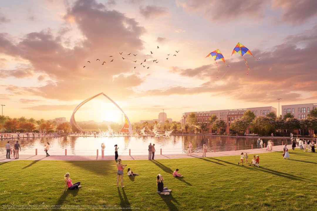 Khu vực mở, c&acirc;y xanh v&agrave; mặt nước tại Vinhomes Green Paradise