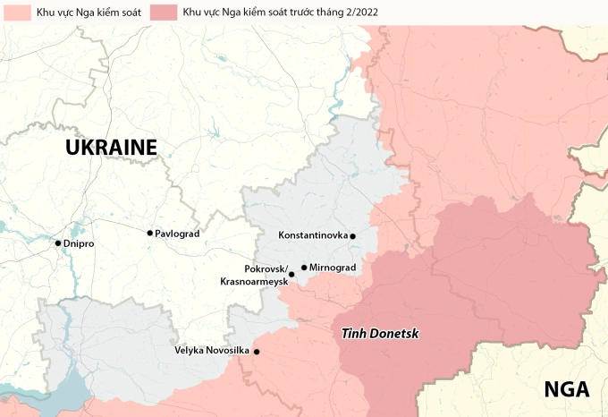 Ukraine: Thành phố Pavlograd bị tấn công dữ dội, nhiều nhà máy, toà nhà và trạm cứu hỏa bị hư hại Vị trí một số đô thị tại tỉnh Donetsk. Đồ họa: RYV