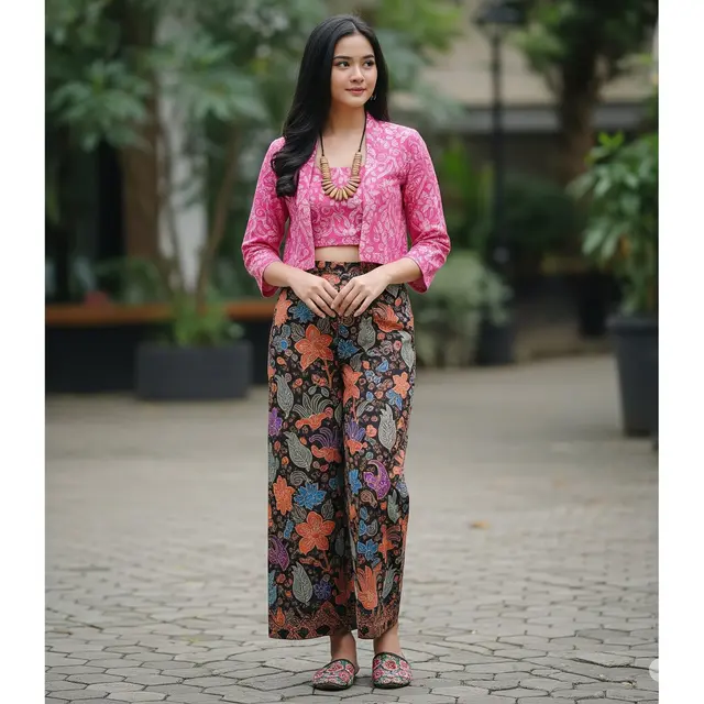Gaya Mix & Match Blazer Crop Top Batik Pink Pastel. Foto: Gemini