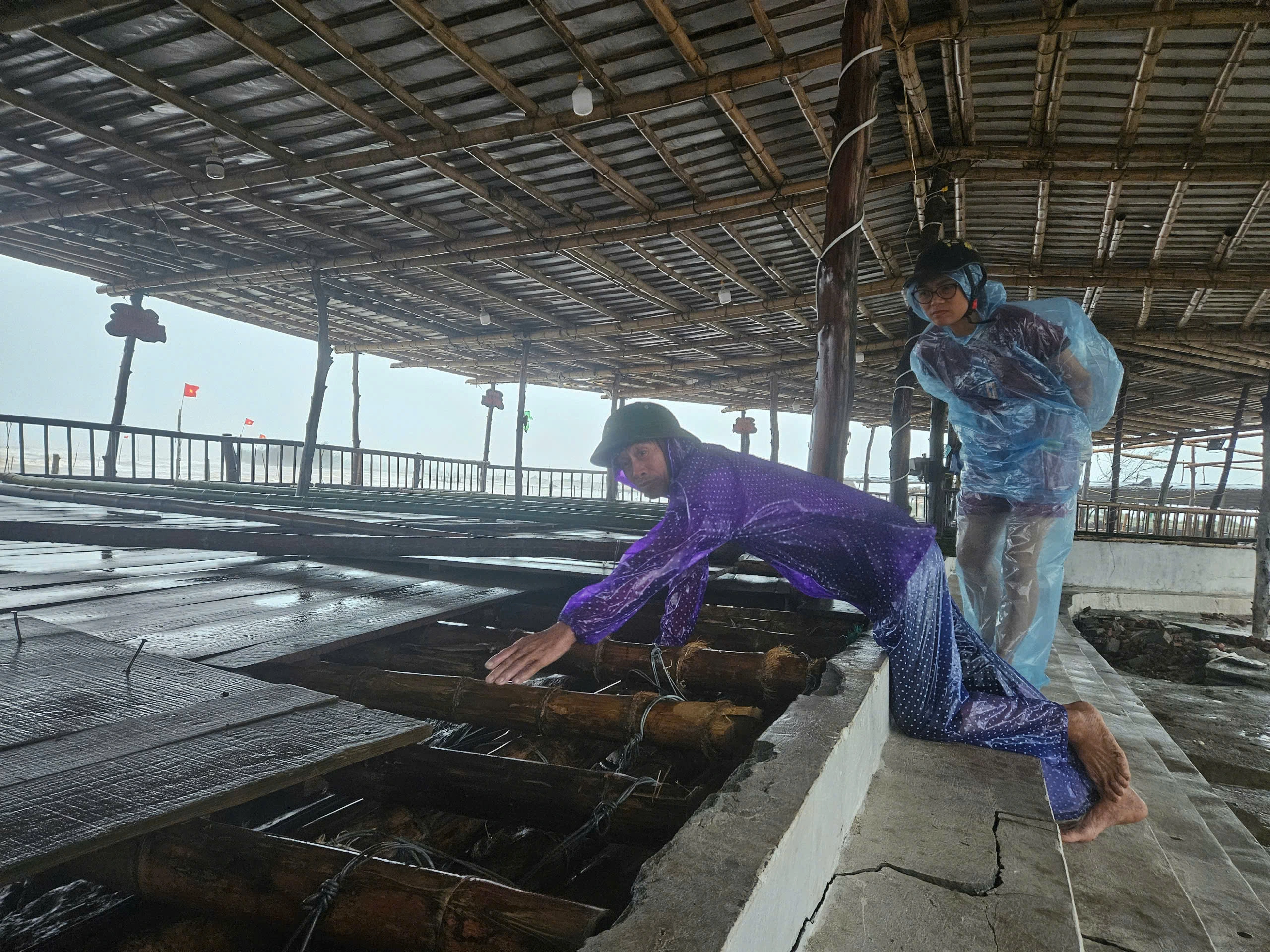 Sau khi bão đi qua, chủ các nhà hàng, quán ăn tranh thủ tới kiểm tra thiệt hại để tính toán phương án khắc phục