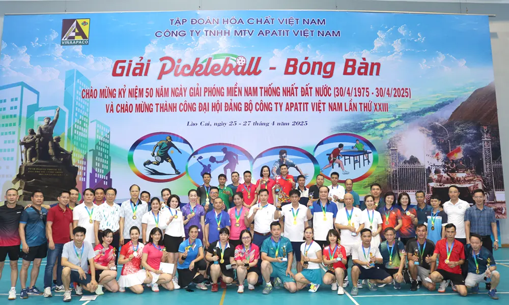 Đoàn Công nhân Apatit Việt Nam: Chăm lo từng bữa cơm, sợi áo cho người lao động Công ty đã đăng cai tổ chức thành công giải Pickleball công nhân viên chức lao động Tập đoàn Hóa chất Việt Nam năm 2025 tại Lào Cai