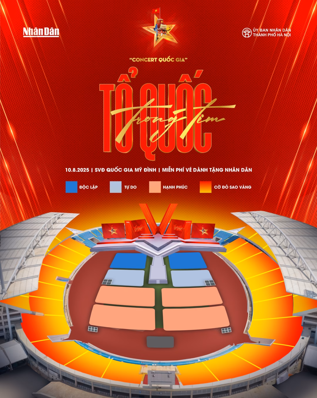 Sân khấu concert “Tổ quốc trong tim” thiết kế hoành tráng, giàu biểu tượng (Ảnh: BTC)