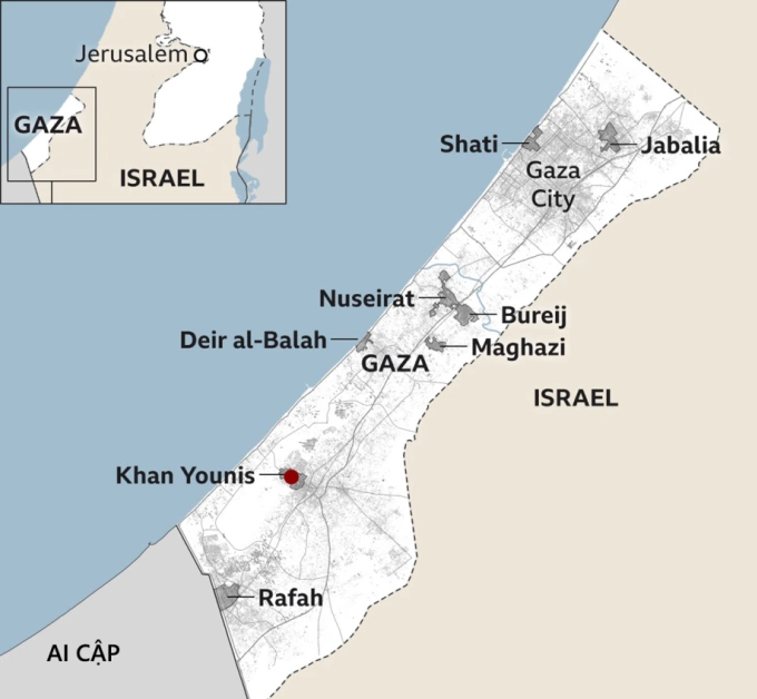 Ít nhất 8 người Palestine thiệt mạng trong cuộc tấn công của Israel tại Dải Gaza Vị trí một số khu vực tại Dải Gaza. Đồ họa: BBC