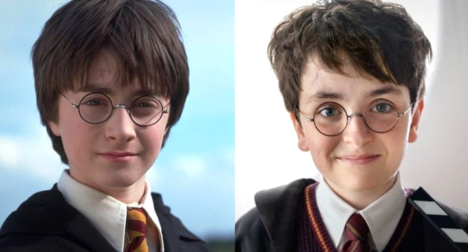 HBO chọn diễn viên cho phim Harry Potter mới Tạo hình của Daniel Radcliffe khi đóng phim Harry Potter năm 11 tuổi và diễn viên nhí Dominic McLaughlin. Ảnh: Warner Bros./HBO