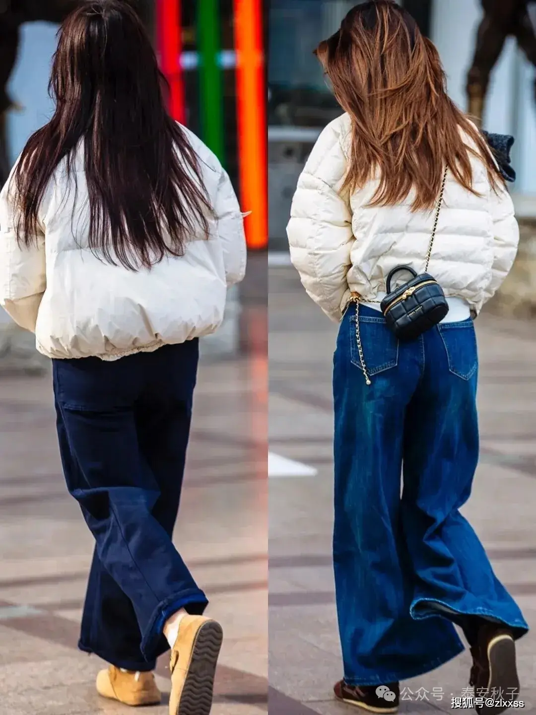 Quần jeans xanh đậm + &aacute;o phao s&aacute;ng m&agrave;u cho người cao