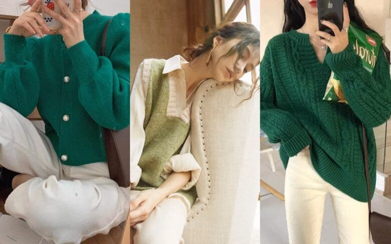 Combo xanh l&aacute; v&agrave; trắng cho m&ugrave;a đ&ocirc;ng