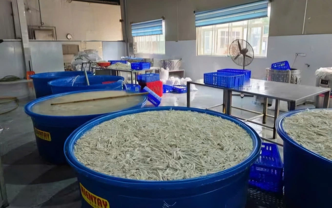 Lô chân gà đang được ngâm tẩy hóa chất làm trắng ở Sầm Sơn. Ảnh: Lam Sơn