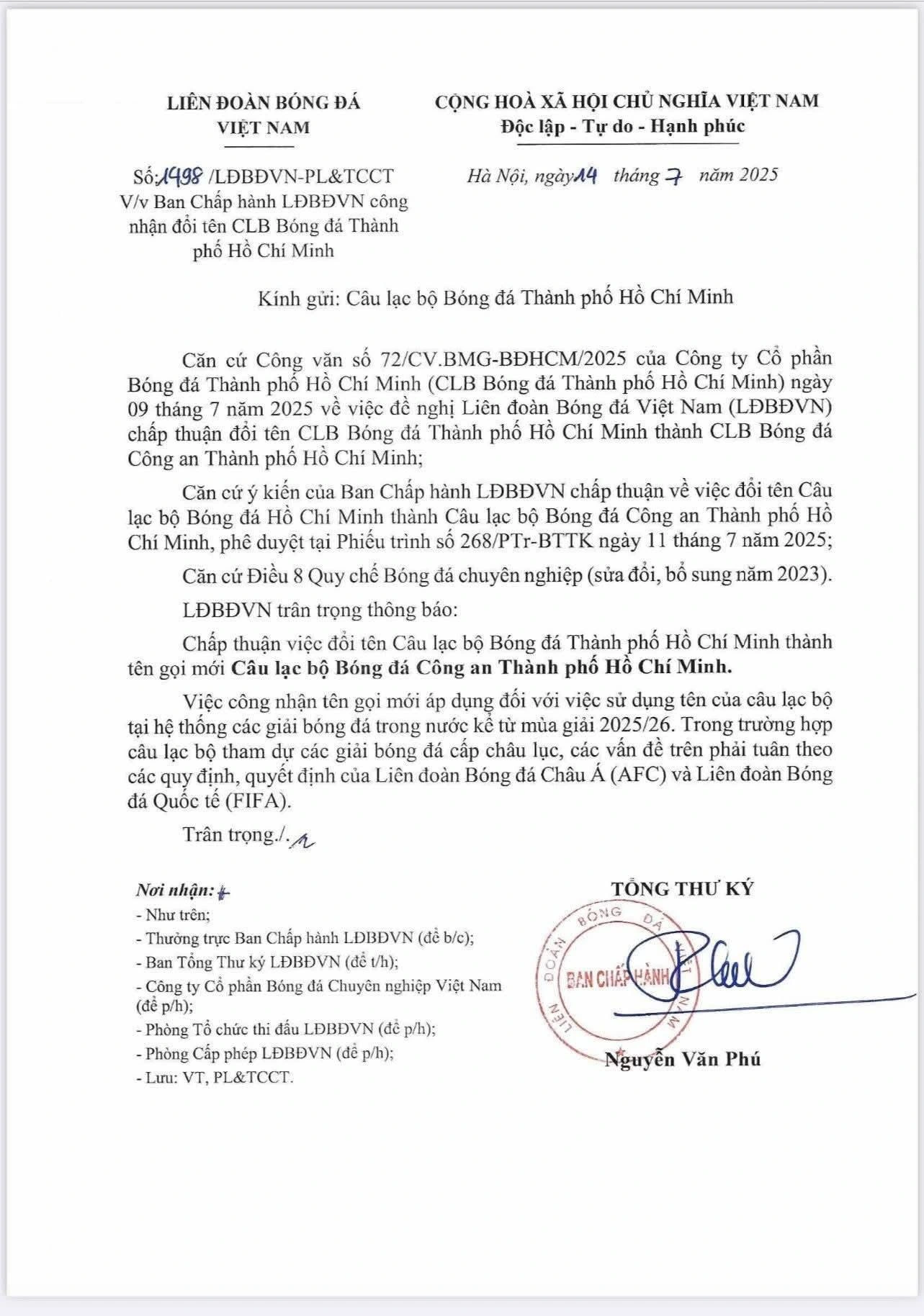 V-League 2025-2026: Sự xuất hiện của hai đội bóng TP.HCM và suất xuống hạng trực tiếp VFF và quyết định quan trọng. Đồng ý cho đội TP.HCM thành đội Công an TP.HCM