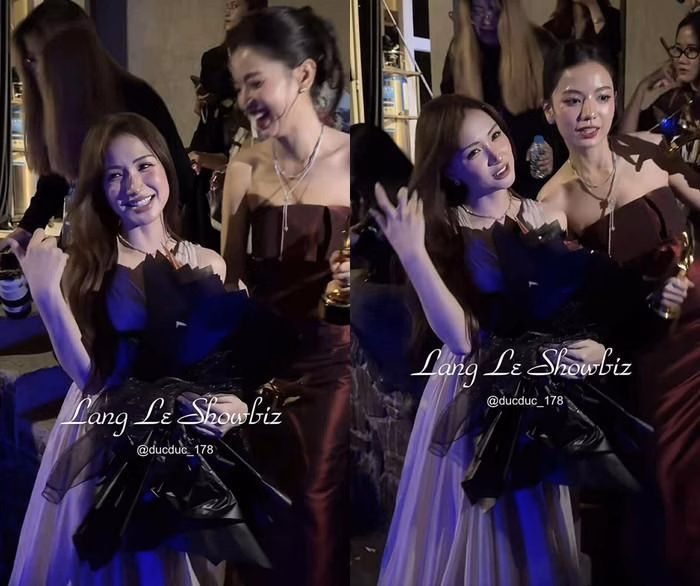 H&ograve;a Minzy v&agrave; Lệ Hạ Anh vui vẻ tr&ecirc;n thảm đỏ