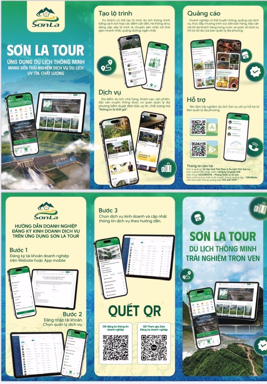 Sơn La ra mắt phần mềm du lịch thông minh Sơn La Tour Người dùng là du khách hoặc doanh nghiệp truy cập theo hướng dẫn trên để cài đặt và sử dụng “Sơn La Tour” cho mục đích tìm kiếm lịch trình, điểm đến hấp dẫn hoặc đăng ký kinh doanh dịch vụ trên ứng dụng.