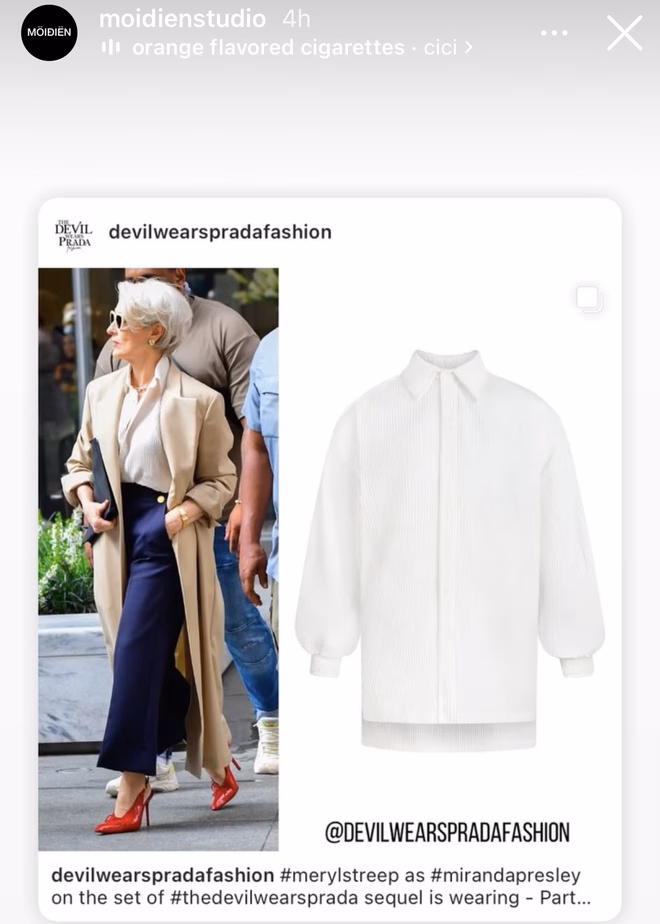 Meryl Streep gây sốt với diện mạo thời trang trong phim mới, khoe outfit từ thương hiệu Việt Môi Điên chia sẻ bài đăng của một tài khoản bóc tách thời trang phim như 1 động thái ngầm xác nhận.
