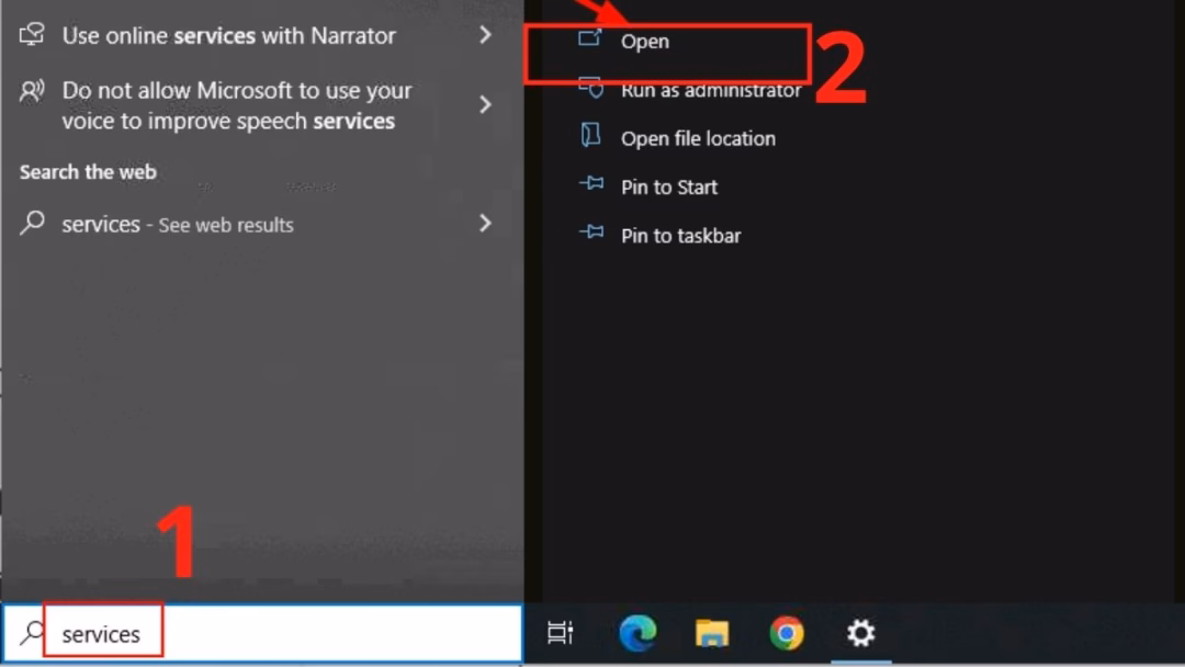 Cách sửa lỗi Your device is missing important security and quality fixes trên Windows Update Nhập từ khóa Services và nhấn vào Open