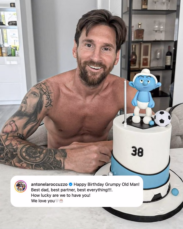 Vợ Messi, Roccuzzo, đăng ảnh sinh nhật chồng theo phong cách Xì Trum Vợ Messi đăng ảnh sinh nhật chồng theo phong cách… Xì Trum: Gây bão mạng giữa Club World Cup- Ảnh1.