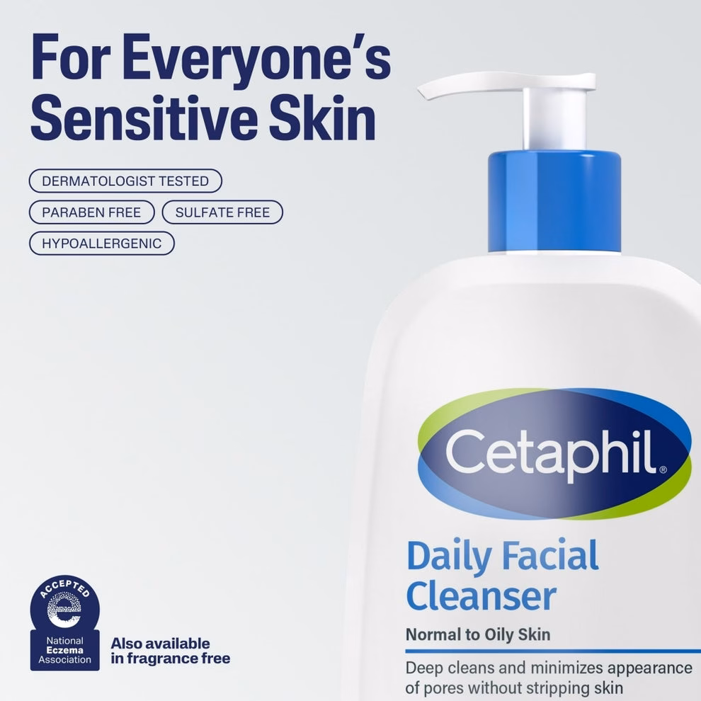 3 Sản Phẩm Chăm Sóc Da Giảm Đỏ Và Làm Mịn Da Hiệu Quả Cetaphil Daily Facial Cleanser for sensitive skin; dermatologist tested, paraben and sulfate free, hypoallergenic, fragrance-free option available