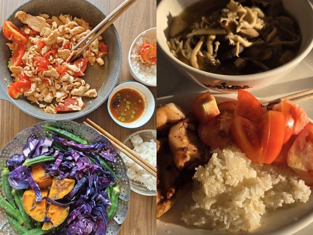 Nàng hậu H'Hen Niê dù mang bầu nhưng chế độ ăn có ít tinh bột, chủ yếu sử dụng gạo từ quê nhà Đắk Lắk gửi lên. Những bữa ăn ngoài đầy đủ dinh dưỡng còn được bày trí bắt mắt, giúp kích thích vị giác.