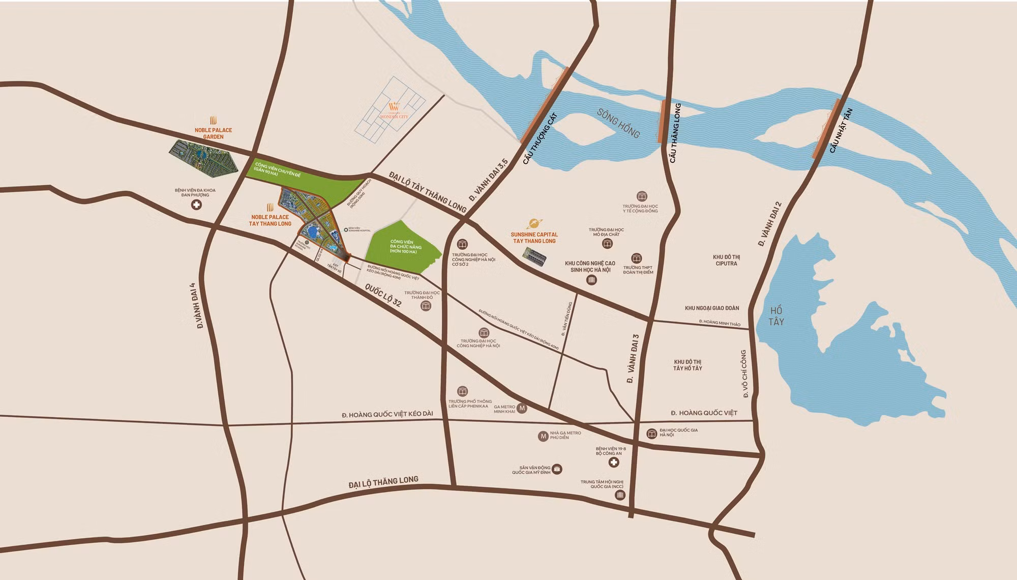 Noble Palace Tay Thang Long WorldHotels Residences sở hữu vị trí đắc địa trong bản đồ hạ tầng khu Tây Vị trí đắc địa của dự án Noble Palace Tay Thang Long WorldHotels Residences