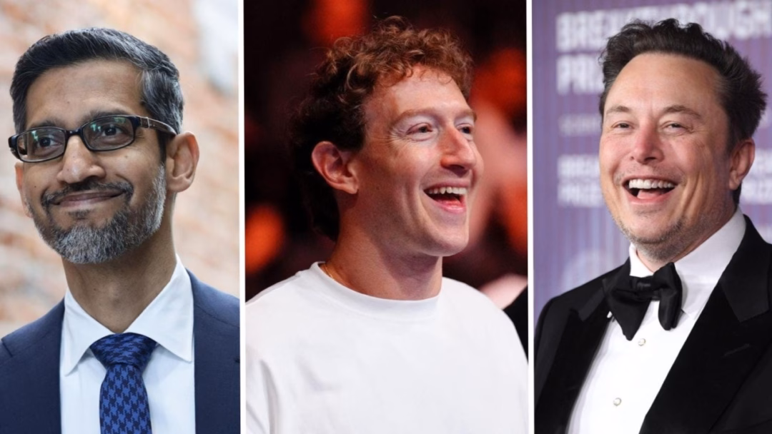 Ảnh minh hoạ c&aacute;c nh&agrave; l&atilde;nh đạo c&ocirc;ng nghệ Sundar Pichai, Mark Zuckerberg v&agrave; Elon Musk