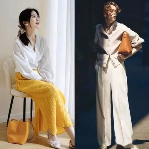 Áo sơ mi vải lanh kết hợp váy