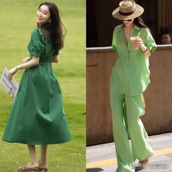 Trang phục đơn sắc xanh lá Trang phục đơn sắc màu xanh lá cây