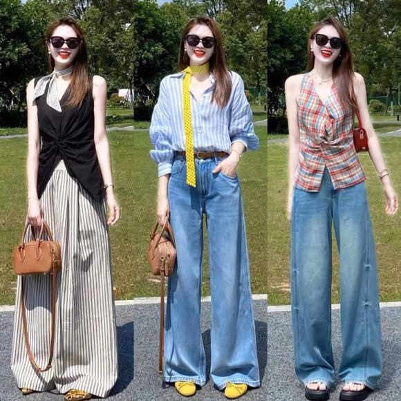 Áo ba lỗ kết hợp với quần ống rộng Áo ba lỗ kết hợp với quần ống rộng