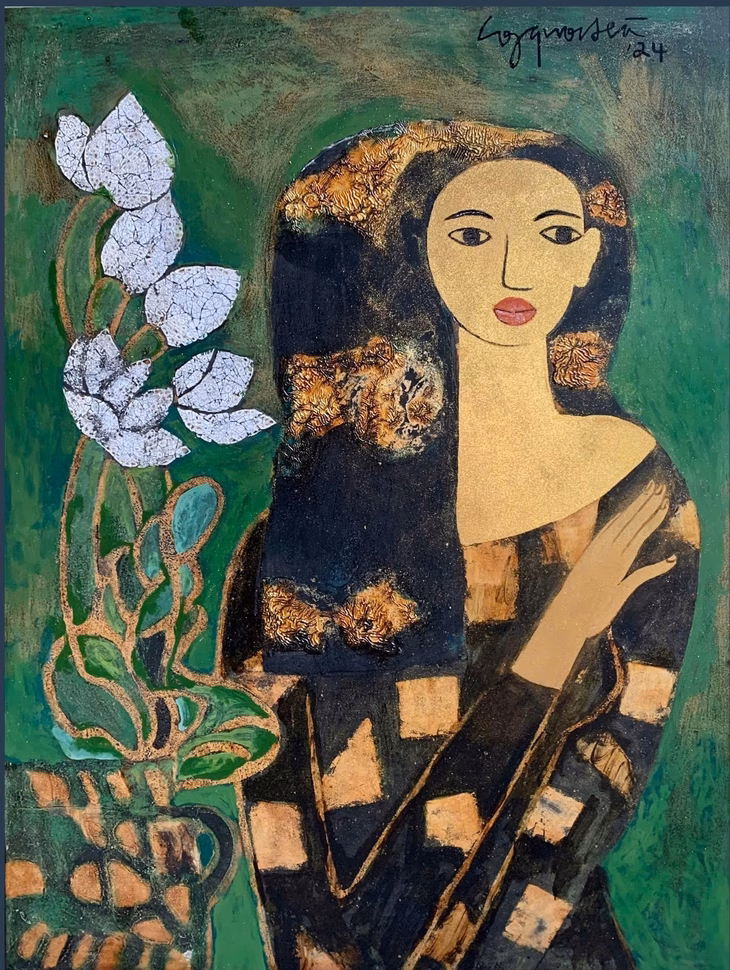 30 bức tranh về Hà Nội của họa sĩ Công Quốc Hà được trưng bày tại Mơ Artspace Thiếu nữ bên hoa sen