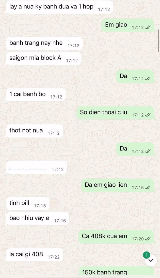 Đoạn chat hỏi giá của Trọng Nhân được chủ tiệm chia sẻ