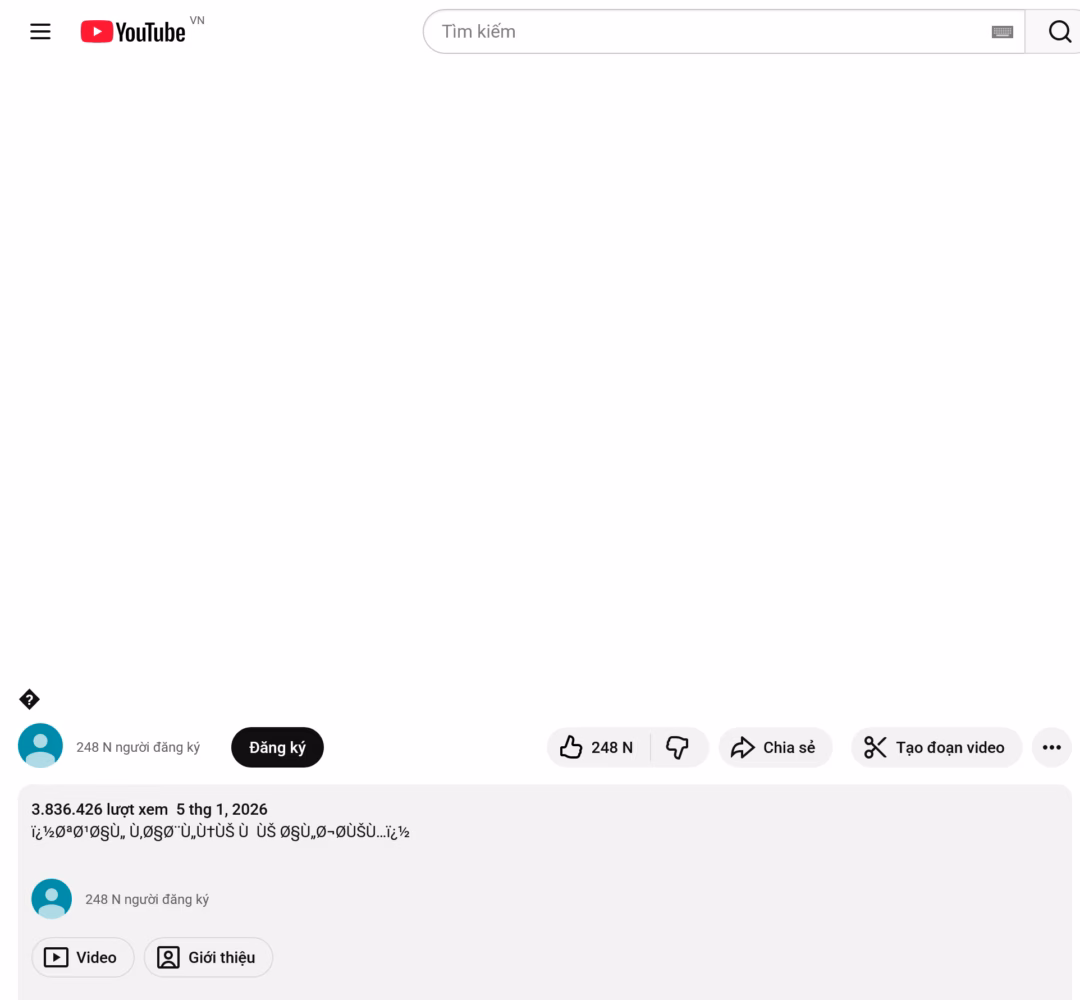 Video 140 năm tr&ecirc;n YouTube, m&agrave;n h&igrave;nh trắng kh&ocirc;ng &acirc;m thanh
