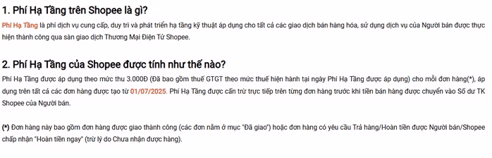 Shopee thông báo thu phí hạ tầng Shopee thu phí hạ tầng